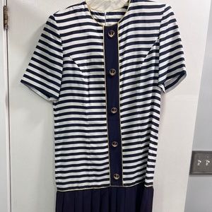 VINTAGE J.B Wright LTD Navy Pleated Dress, Achor Button Size 8
